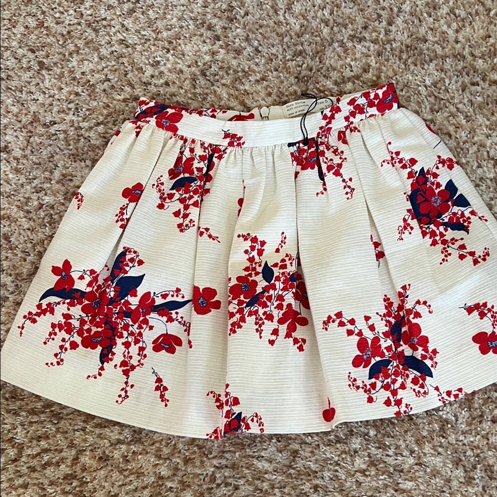Zara Girls’ Red and Cream Floral Mini Skirt